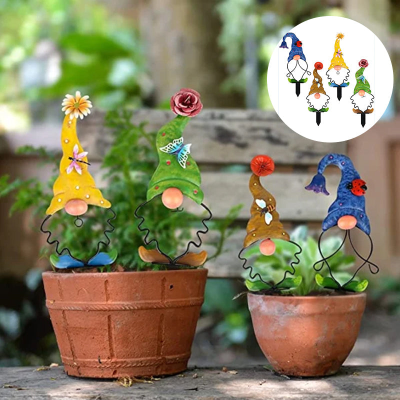 Decorazione da giardino in metallo con gnomo da giardino | Figure da palo | Resistente alle intemperie | GnomePeak
