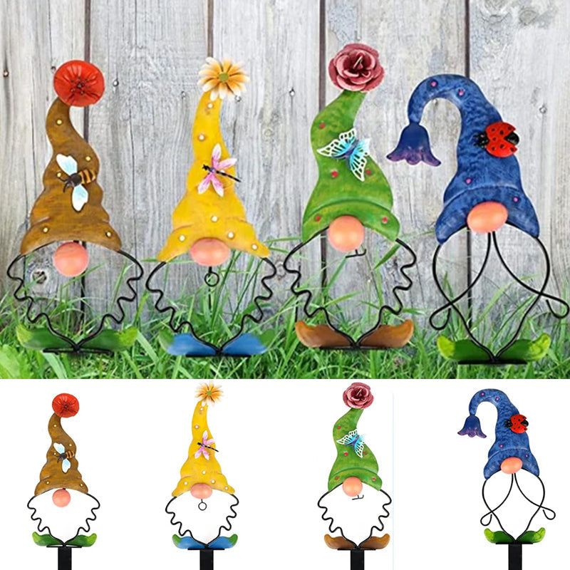Decorazione da giardino in metallo con gnomo da giardino | Figure da palo | Resistente alle intemperie | GnomePeak