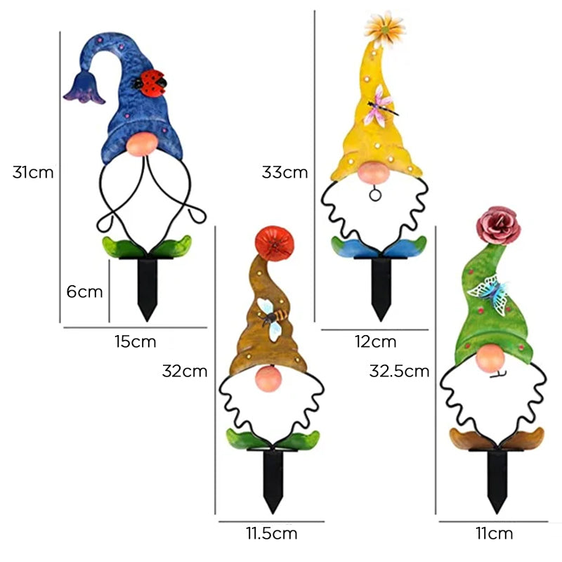 Decorazione da giardino in metallo con gnomo da giardino | Figure da palo | Resistente alle intemperie | GnomePeak