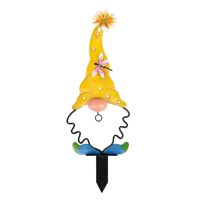 Decorazione da giardino in metallo con gnomo da giardino | Figure da palo | Resistente alle intemperie | GnomePeak