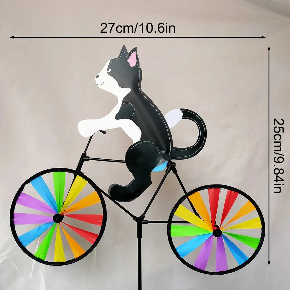 Decorazione da giardino | Mulino a vento gatto bicicletta | Figura dipinta a mano | Spinbloom