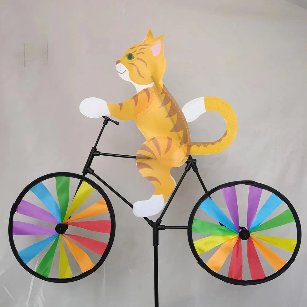Decorazione da giardino | Mulino a vento gatto bicicletta | Figura dipinta a mano | Spinbloom