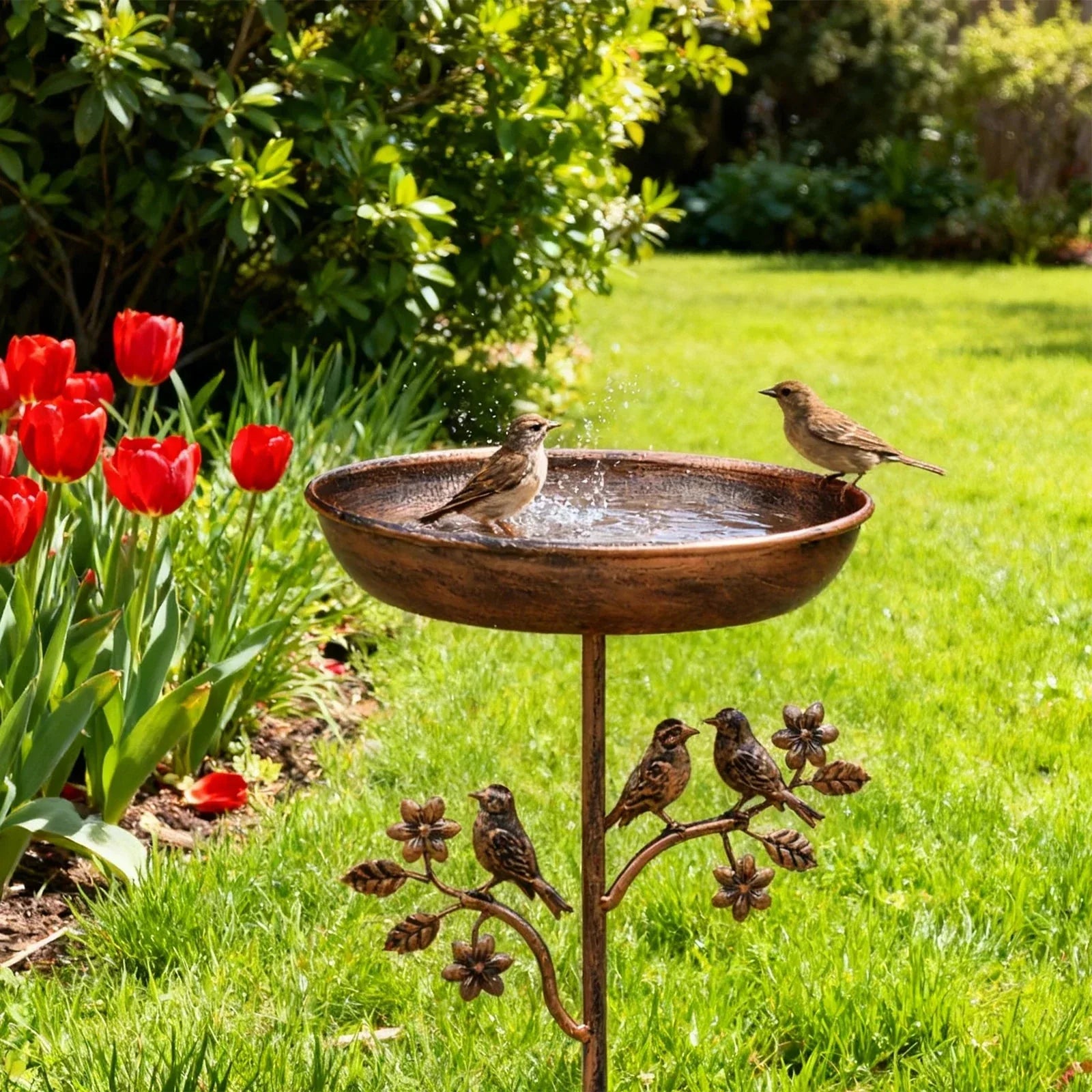 Fontanella per uccelli da giardino | Ciotola decorativa | Picchetto stabile | GardenShine
