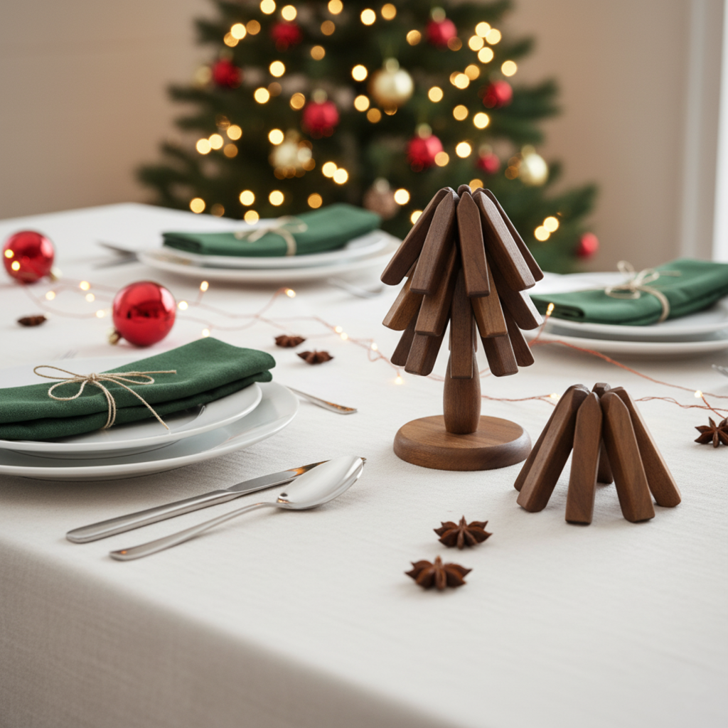 Sottopentola Pieghevole in Noce Nero – Coaster per Albero di Natale e Decorazioni da Cucina