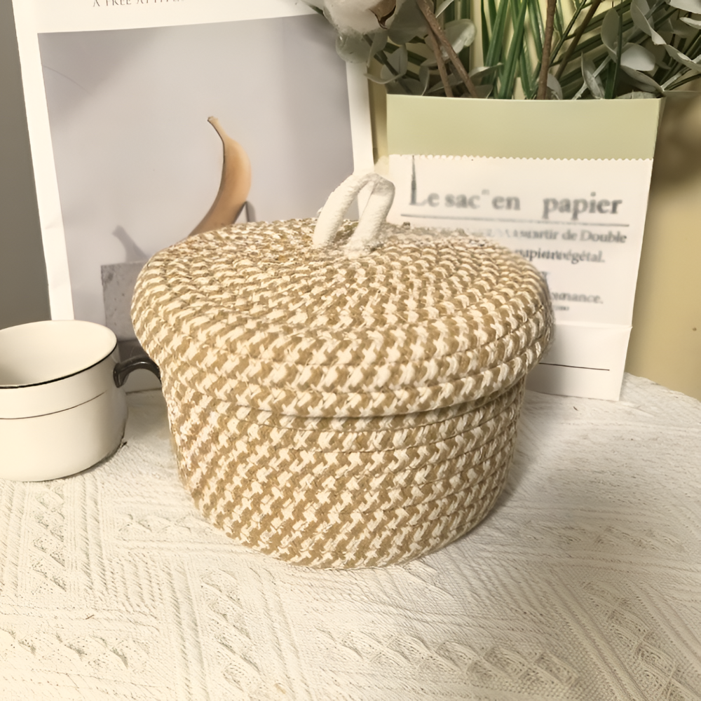 Cesto di stoccaggio intrecciato | Cesto di stoccaggio rotondo | Boho intrecciato a mano | CasaWeave