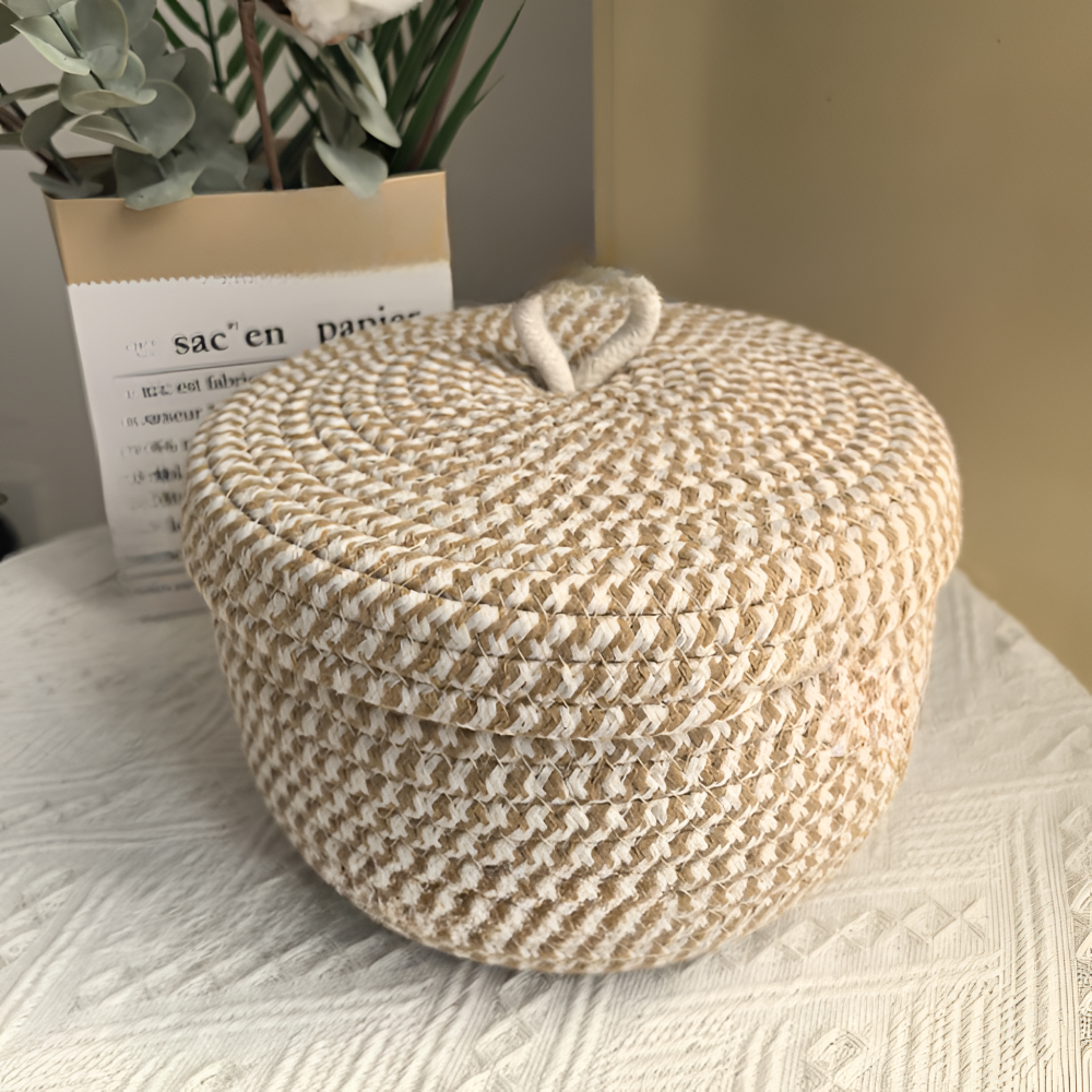Cesto di stoccaggio intrecciato | Cesto di stoccaggio rotondo | Boho intrecciato a mano | CasaWeave