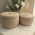 Cesto di stoccaggio intrecciato | Cesto di stoccaggio rotondo | Boho intrecciato a mano | CasaWeave