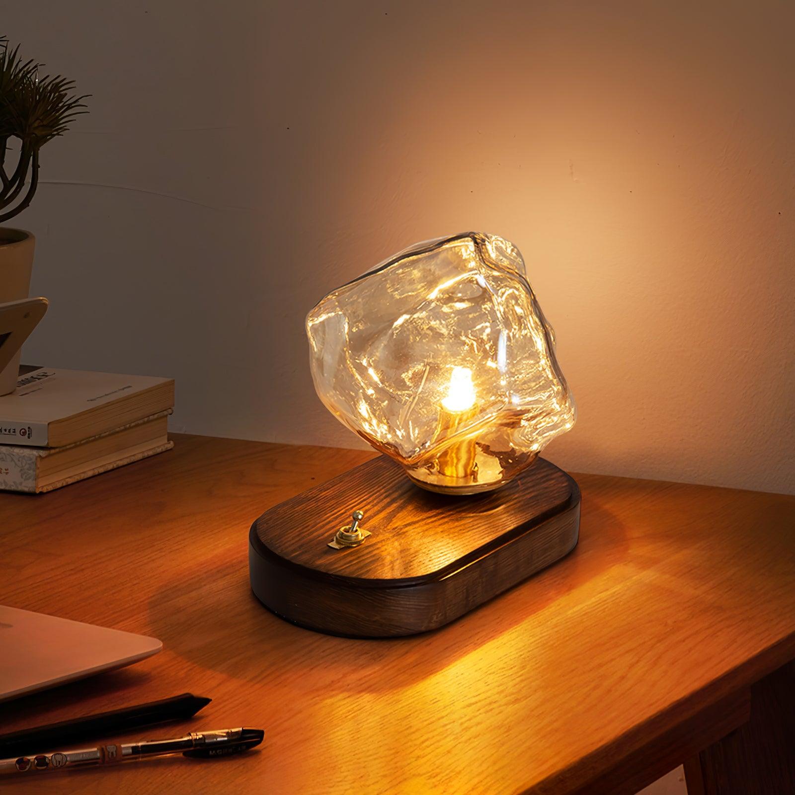 Isluna - Lampada da tavolo in vetro con design in pietra di ghiaccio – Illuminazione elegante per soggiorni e camere da letto