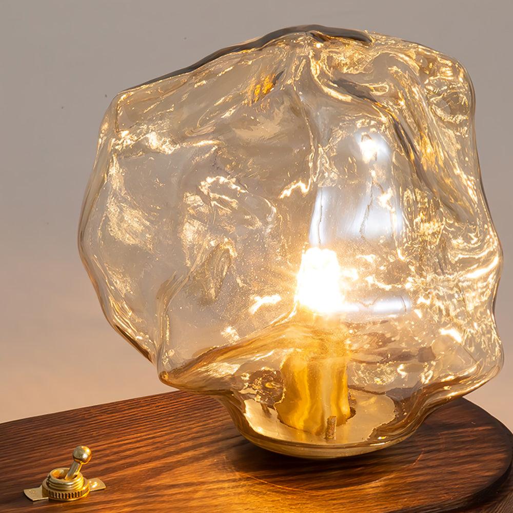 Isluna - Lampada da tavolo in vetro con design in pietra di ghiaccio – Illuminazione elegante per soggiorni e camere da letto