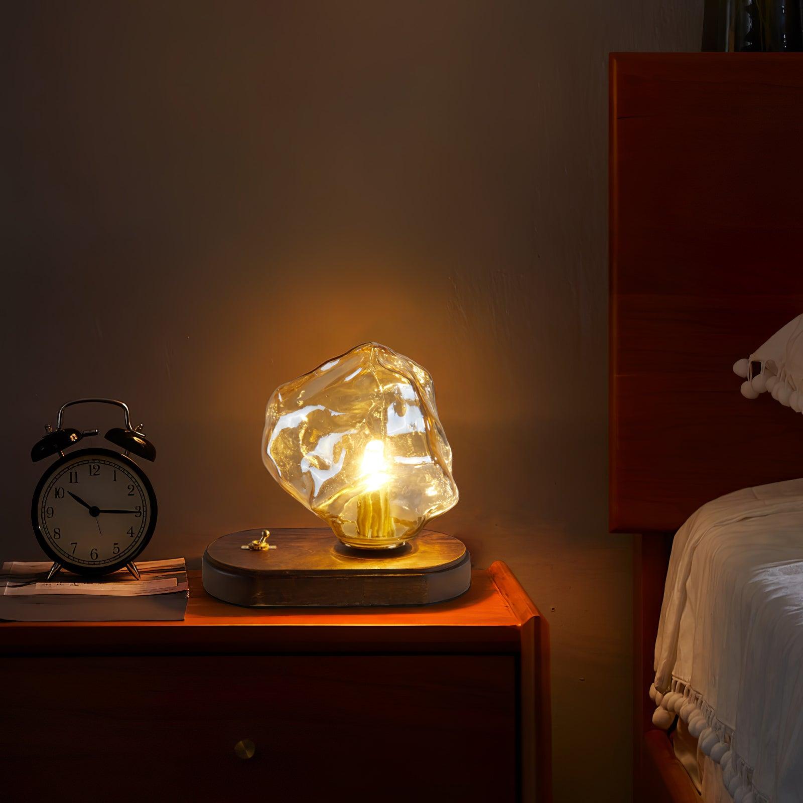Isluna - Lampada da tavolo in vetro con design in pietra di ghiaccio – Illuminazione elegante per soggiorni e camere da letto