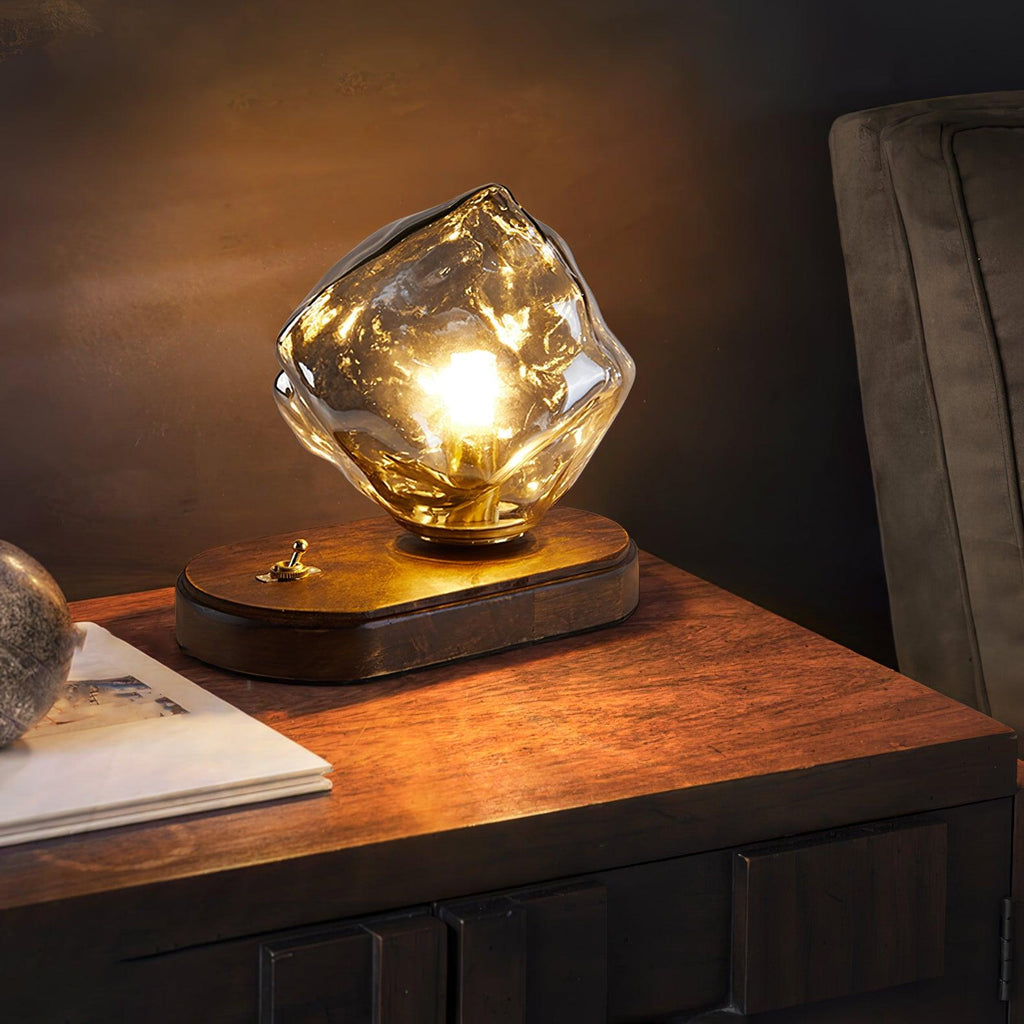 Isluna - Lampada da tavolo in vetro con design in pietra di ghiaccio – Illuminazione elegante per soggiorni e camere da letto