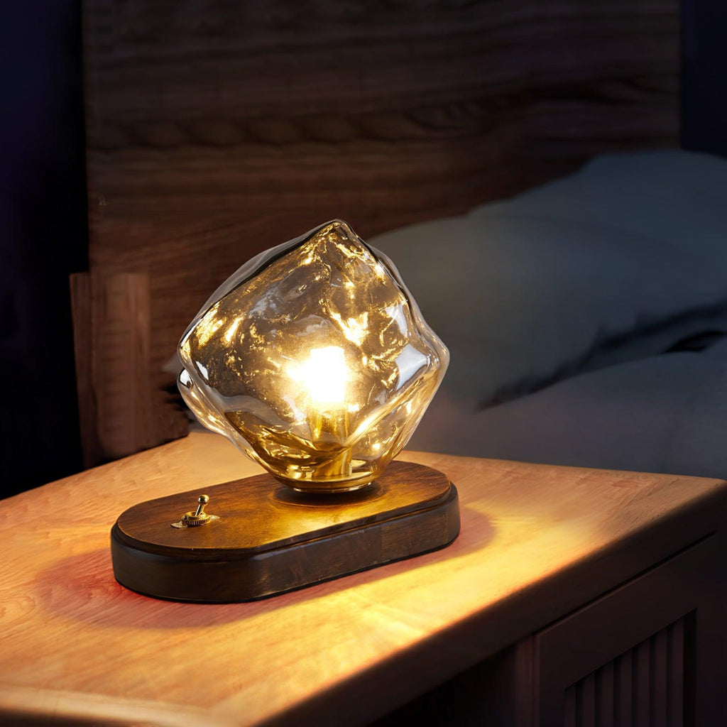 Isluna - Lampada da tavolo in vetro con design in pietra di ghiaccio – Illuminazione elegante per soggiorni e camere da letto