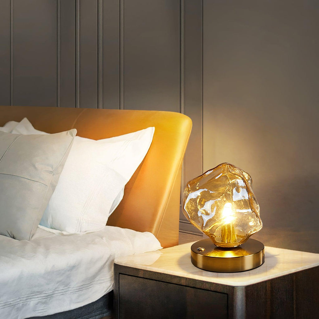 Isluna - Lampada da tavolo in vetro con design in pietra di ghiaccio – Illuminazione elegante per soggiorni e camere da letto