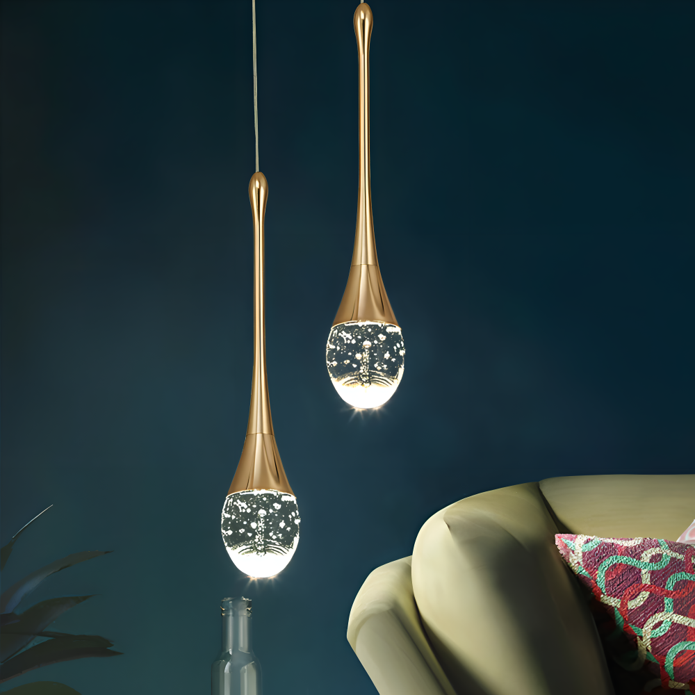 Rainelle – Lampada a sospensione in vetro cristallo nera e dorata con design a goccia