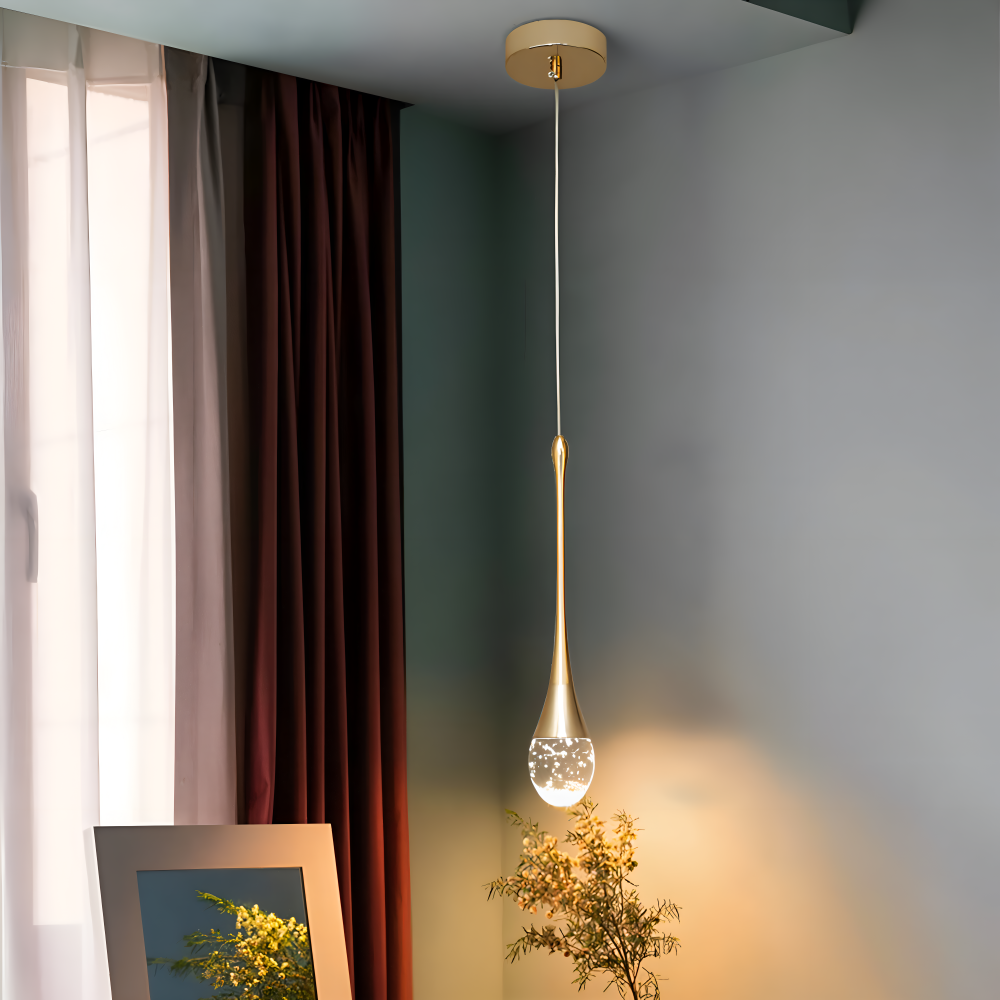 Rainelle – Lampada a sospensione in vetro cristallo nera e dorata con design a goccia