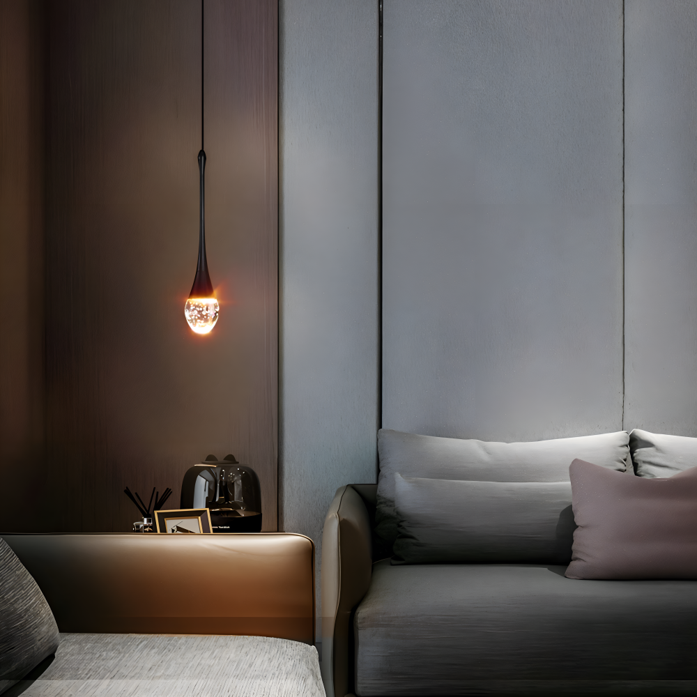 Rainelle – Lampada a sospensione in vetro cristallo nera e dorata con design a goccia