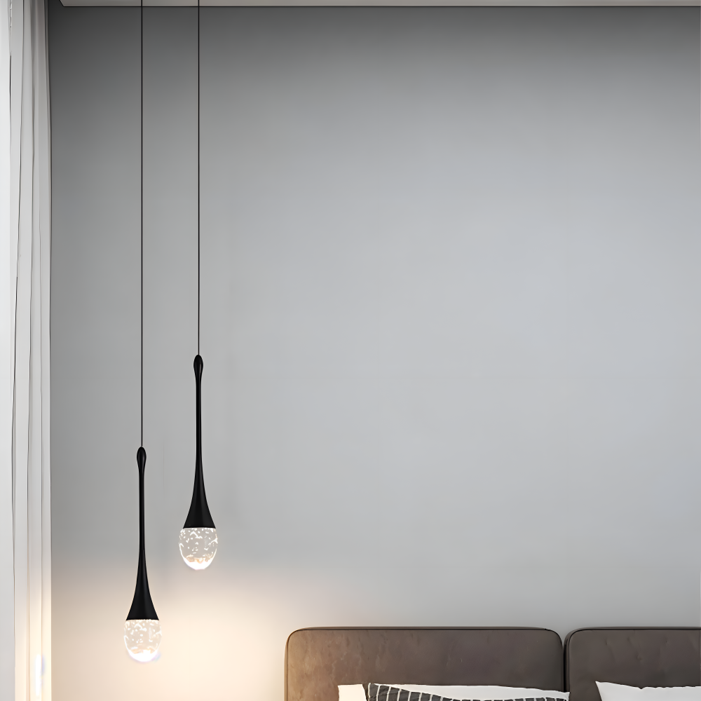 Rainelle – Lampada a sospensione in vetro cristallo nera e dorata con design a goccia