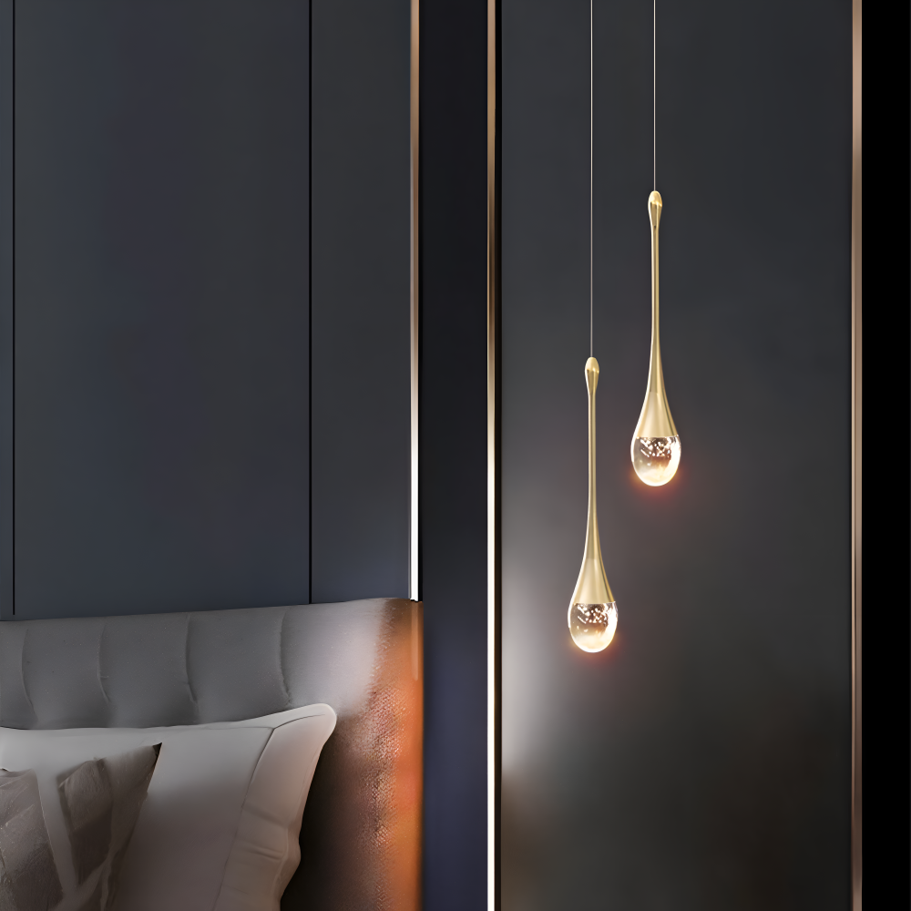 Rainelle – Lampada a sospensione in vetro cristallo nera e dorata con design a goccia