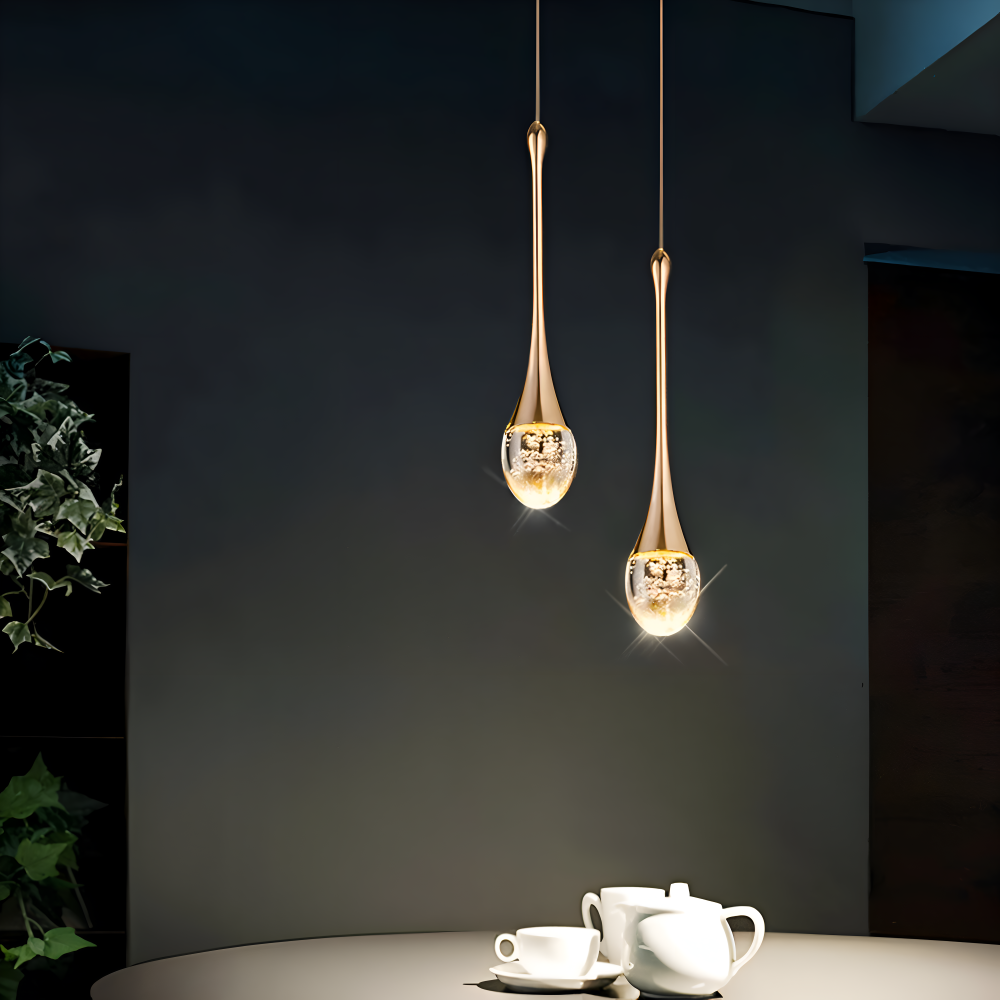 Rainelle – Lampada a sospensione in vetro cristallo nera e dorata con design a goccia