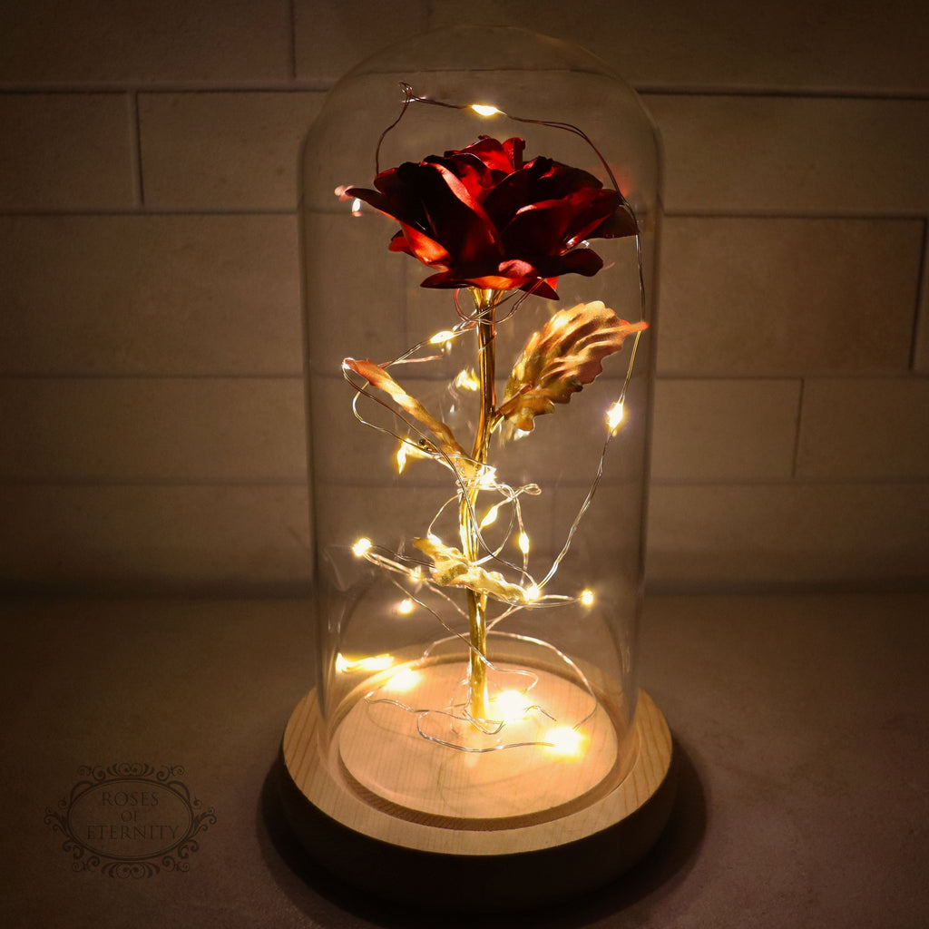 Luce da Tavolo Decorativa con Rosa LED in Cupola di Vetro
