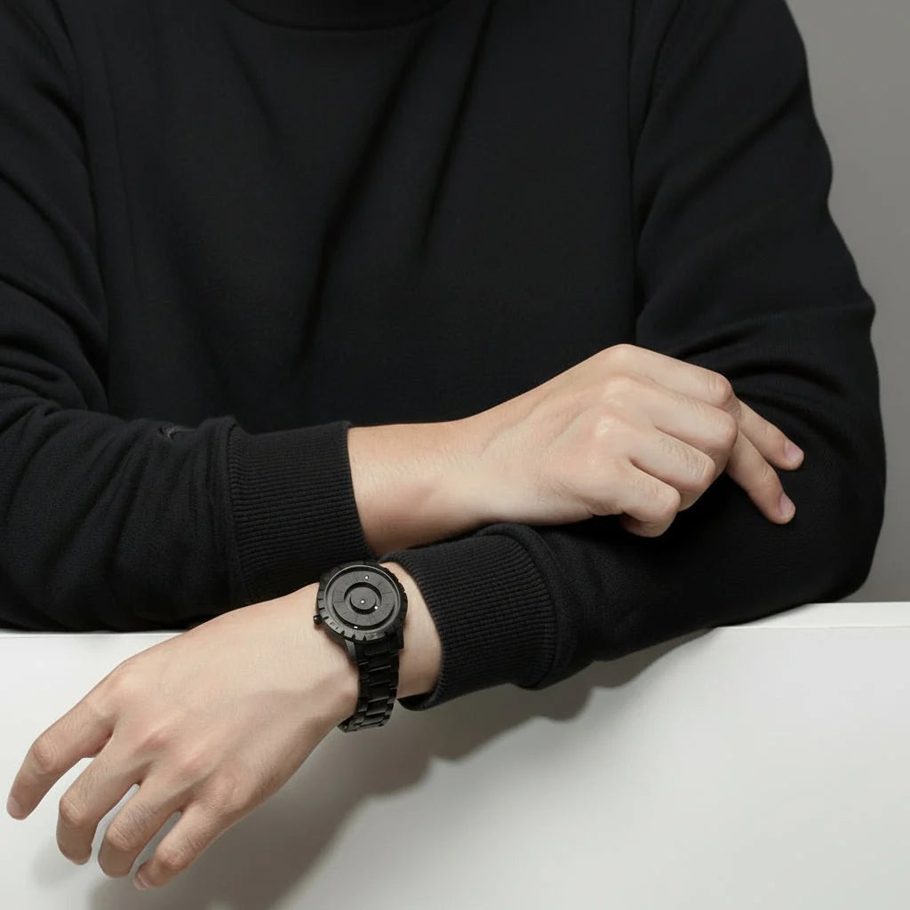 Orologio Magnetball – Orologio a sfera magnetica con cassa in acciaio inossidabile e bracciale a rete – Visualizzazione del tempo futuristica per gli amanti della tecnologia