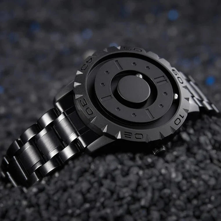 Orologio Magnetball – Orologio a sfera magnetica con cassa in acciaio inossidabile e bracciale a rete – Visualizzazione del tempo futuristica per gli amanti della tecnologia