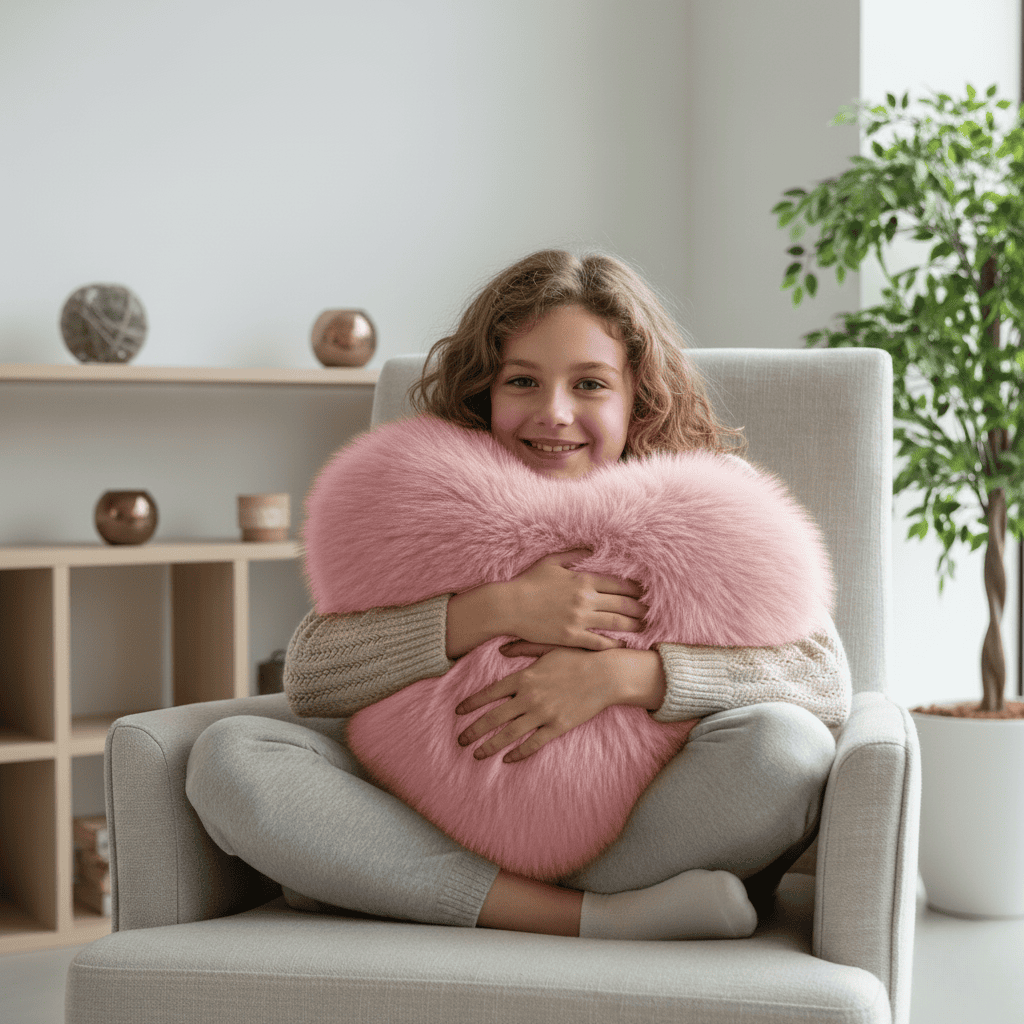 HUGNEST – Cuscino in pelliccia sintetica a forma di cuore per ambienti caldi e moderni