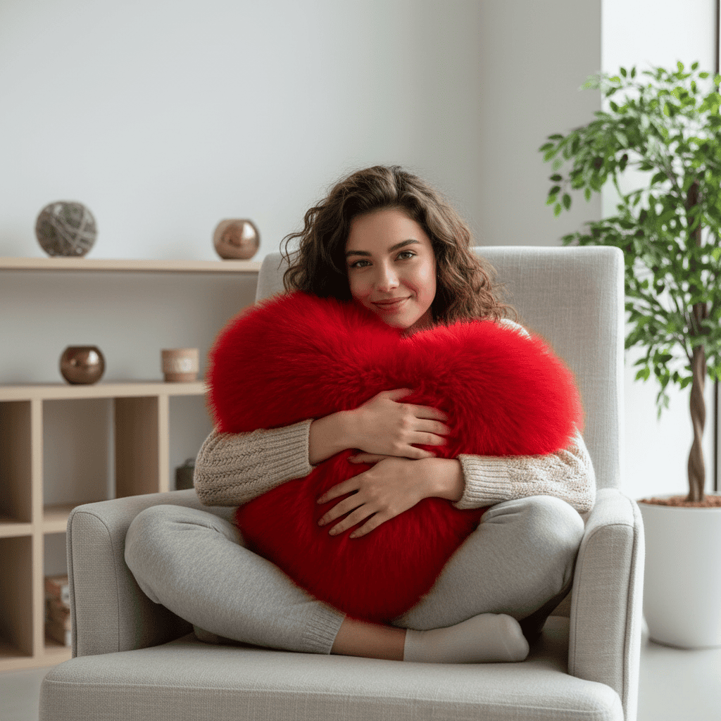 HUGNEST – Cuscino in pelliccia sintetica a forma di cuore per ambienti caldi e moderni