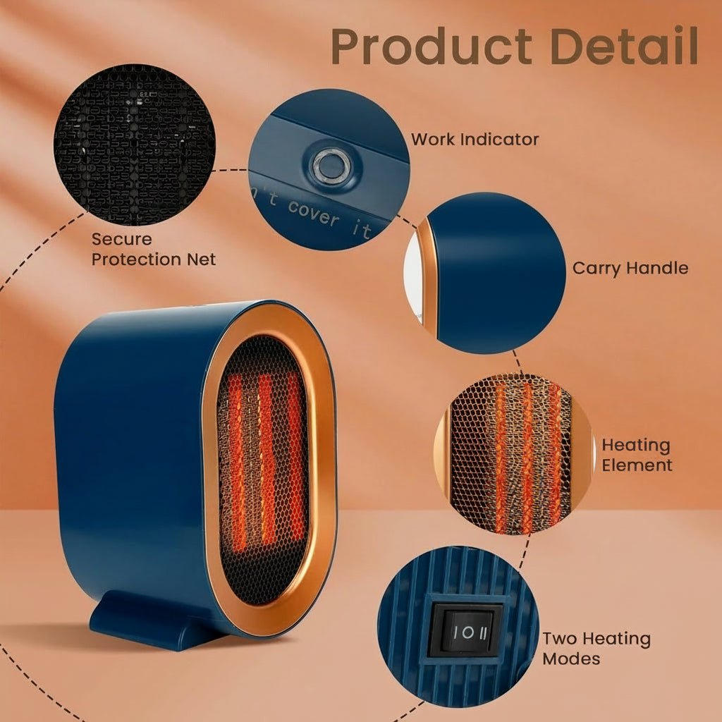 WARMFLOW – Mini-riscaldatore elettrico con ventilatore in ceramica e riscaldamento ambientale a risparmio energetico