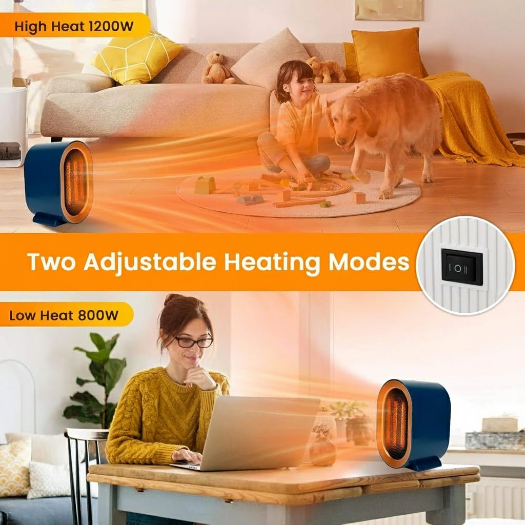 WARMFLOW – Mini-riscaldatore elettrico con ventilatore in ceramica e riscaldamento ambientale a risparmio energetico