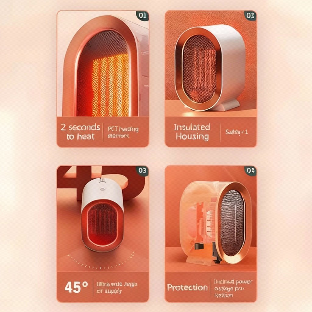 WARMFLOW – Mini-riscaldatore elettrico con ventilatore in ceramica e riscaldamento ambientale a risparmio energetico