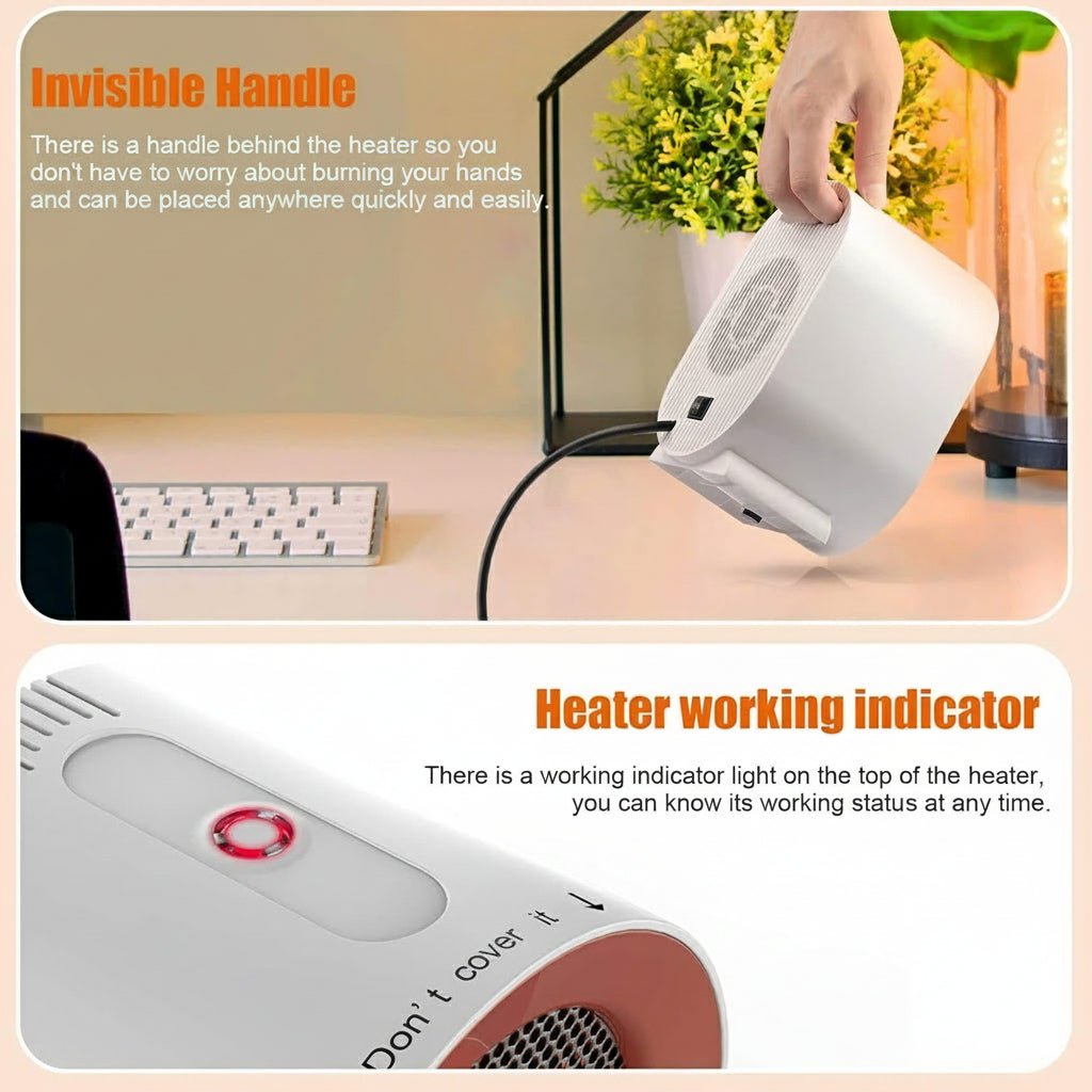 WARMFLOW – Mini-riscaldatore elettrico con ventilatore in ceramica e riscaldamento ambientale a risparmio energetico