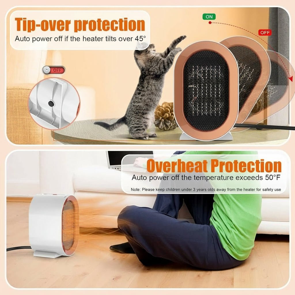 WARMFLOW – Mini-riscaldatore elettrico con ventilatore in ceramica e riscaldamento ambientale a risparmio energetico