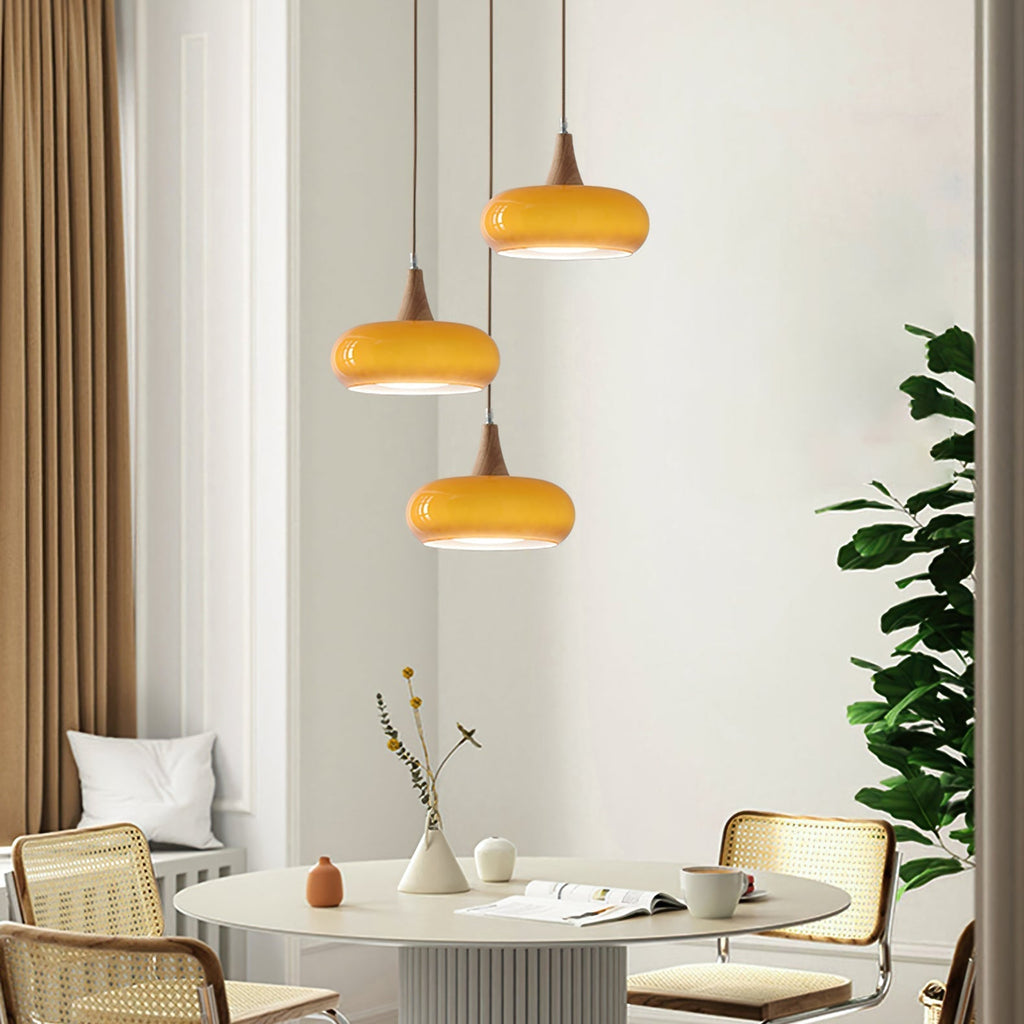 Lampada a sospensione in legno ambra
