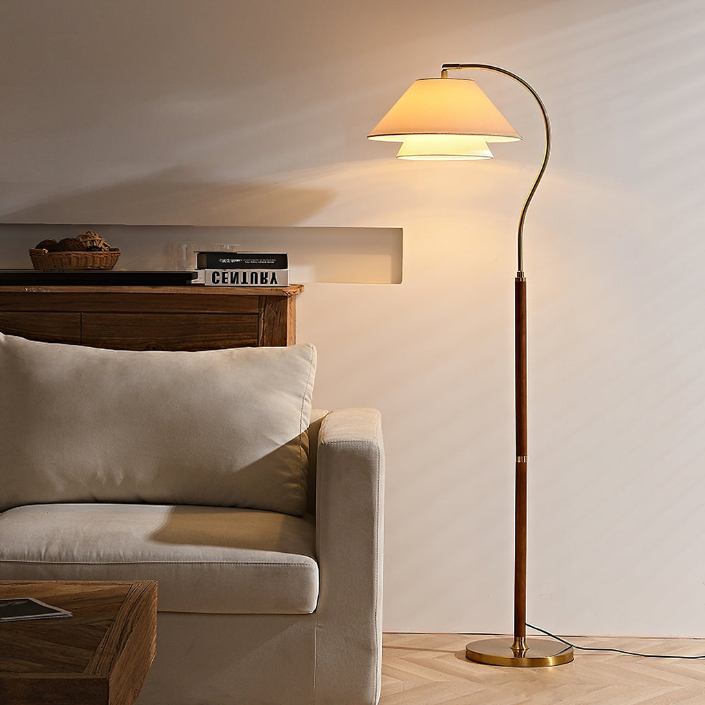 Silvara | Lampada da Terra Moderna con Design a Doppio Paralume in Tessuto per Ambienti Raffinati