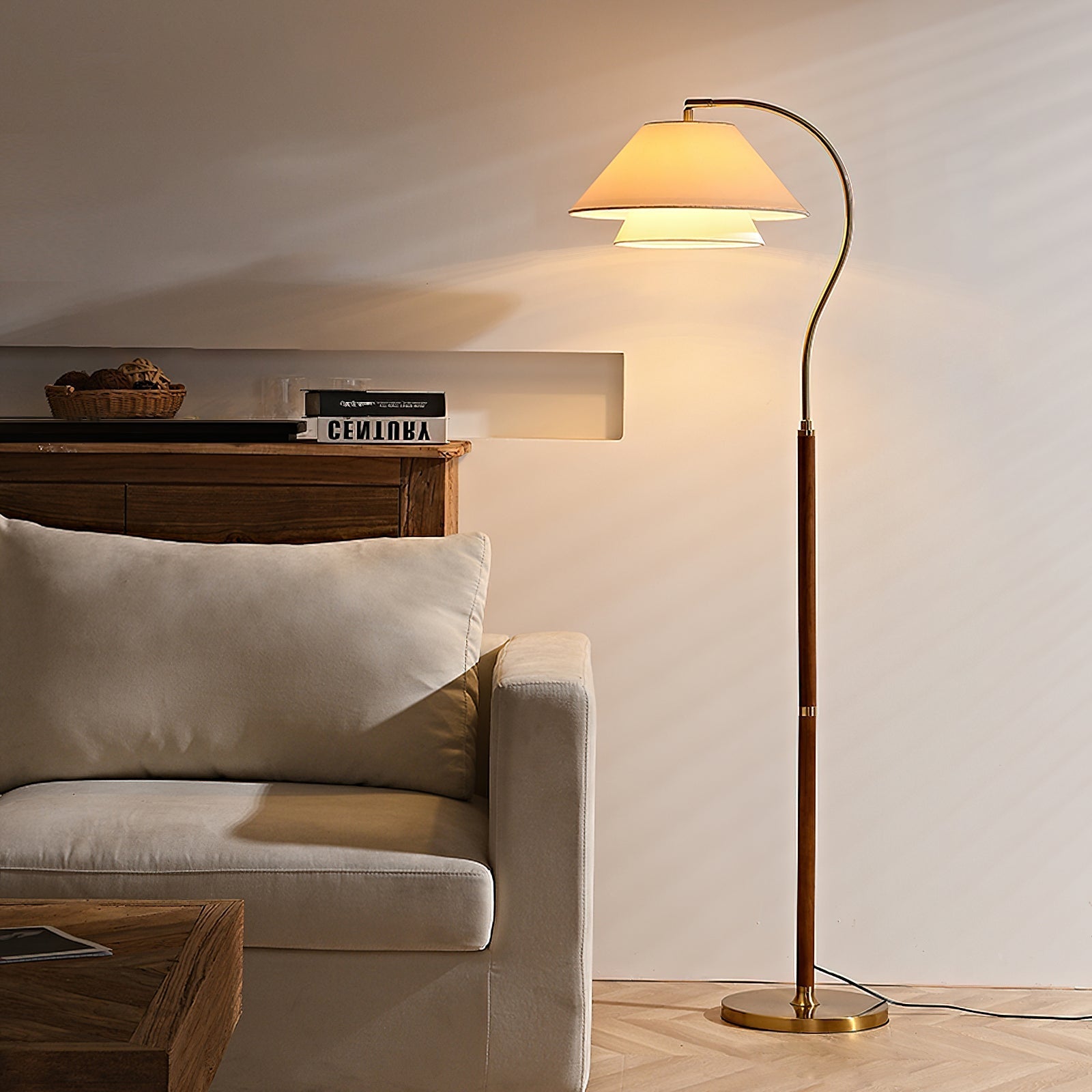 Silvara | Lampada da Terra Moderna con Design a Doppio Paralume in Tessuto per Ambienti Raffinati