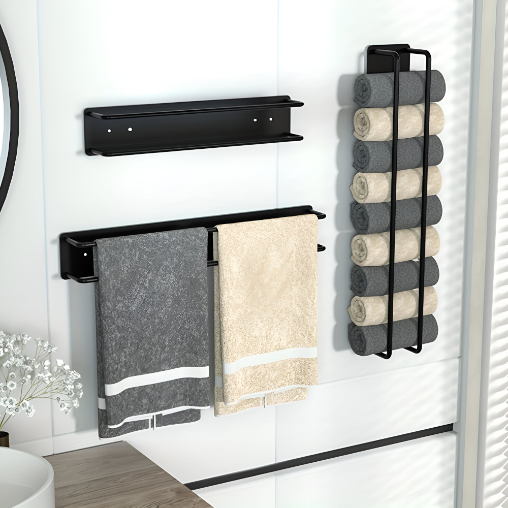 Portasciugamani | Stoccaggio verticale a parete | Cesto di filo aperto | TowelStack