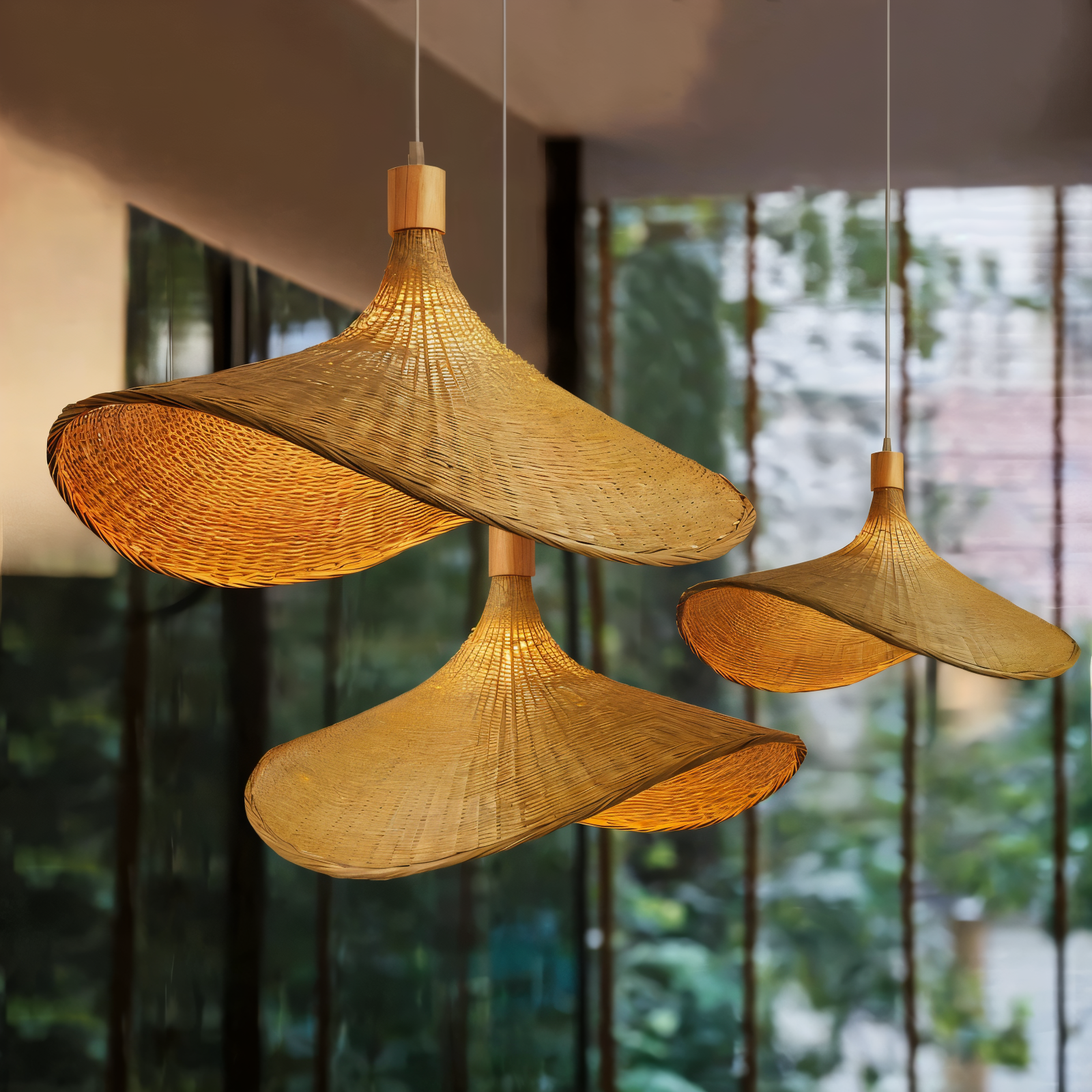 BambWicker – Lampada a Sospensione in Rattan Fatta a Mano in Bambù Naturale