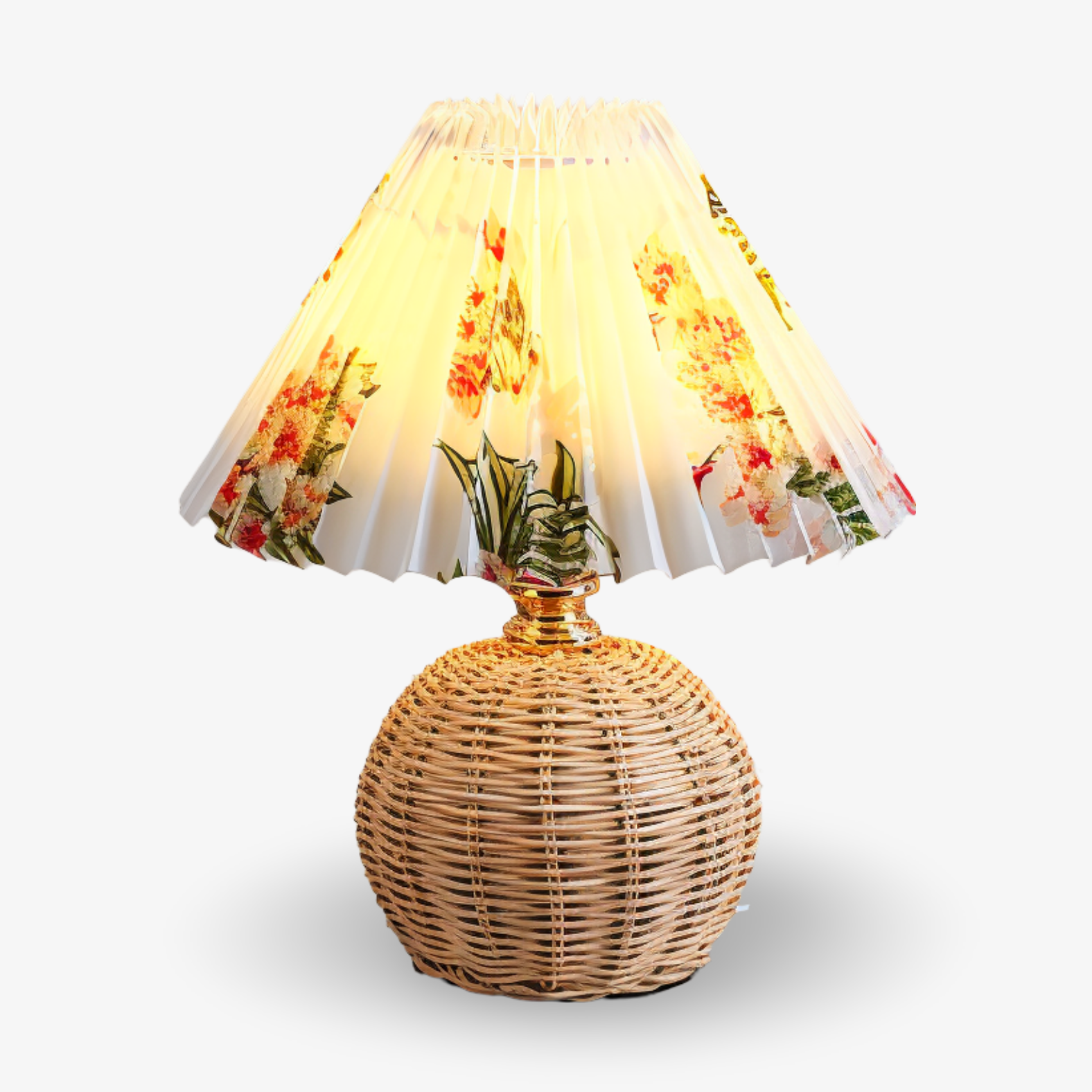 Brolly – Lampada da Tavolo Plissettata in Rattan con Paralume Conico