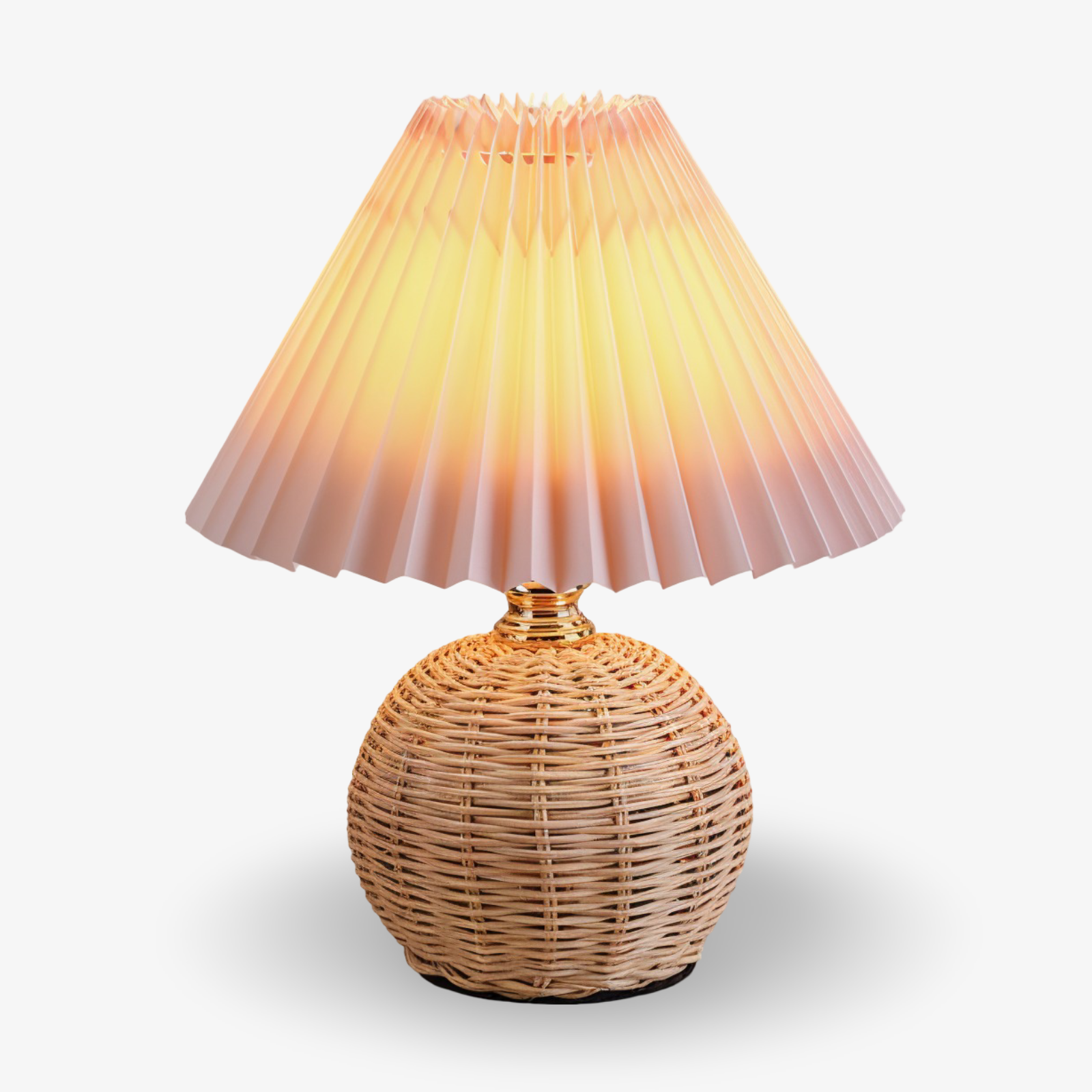 Brolly – Lampada da Tavolo Plissettata in Rattan con Paralume Conico