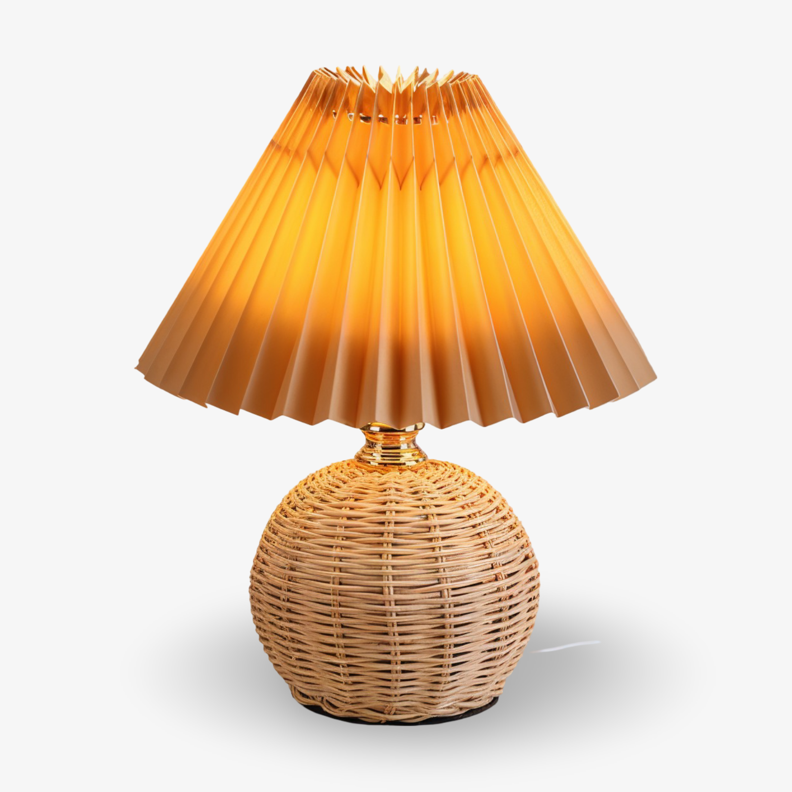 Brolly – Lampada da Tavolo Plissettata in Rattan con Paralume Conico