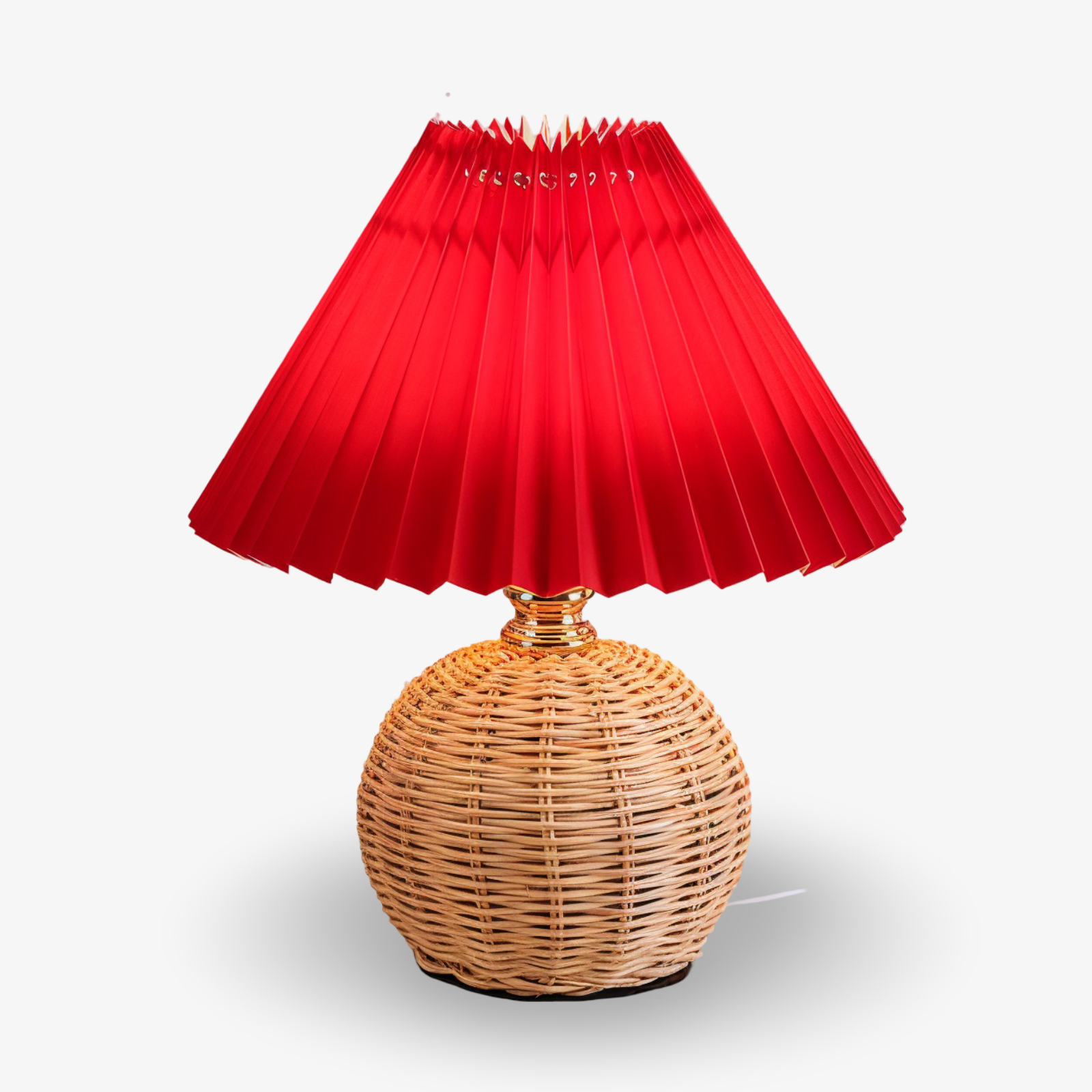 Brolly – Lampada da Tavolo Plissettata in Rattan con Paralume Conico