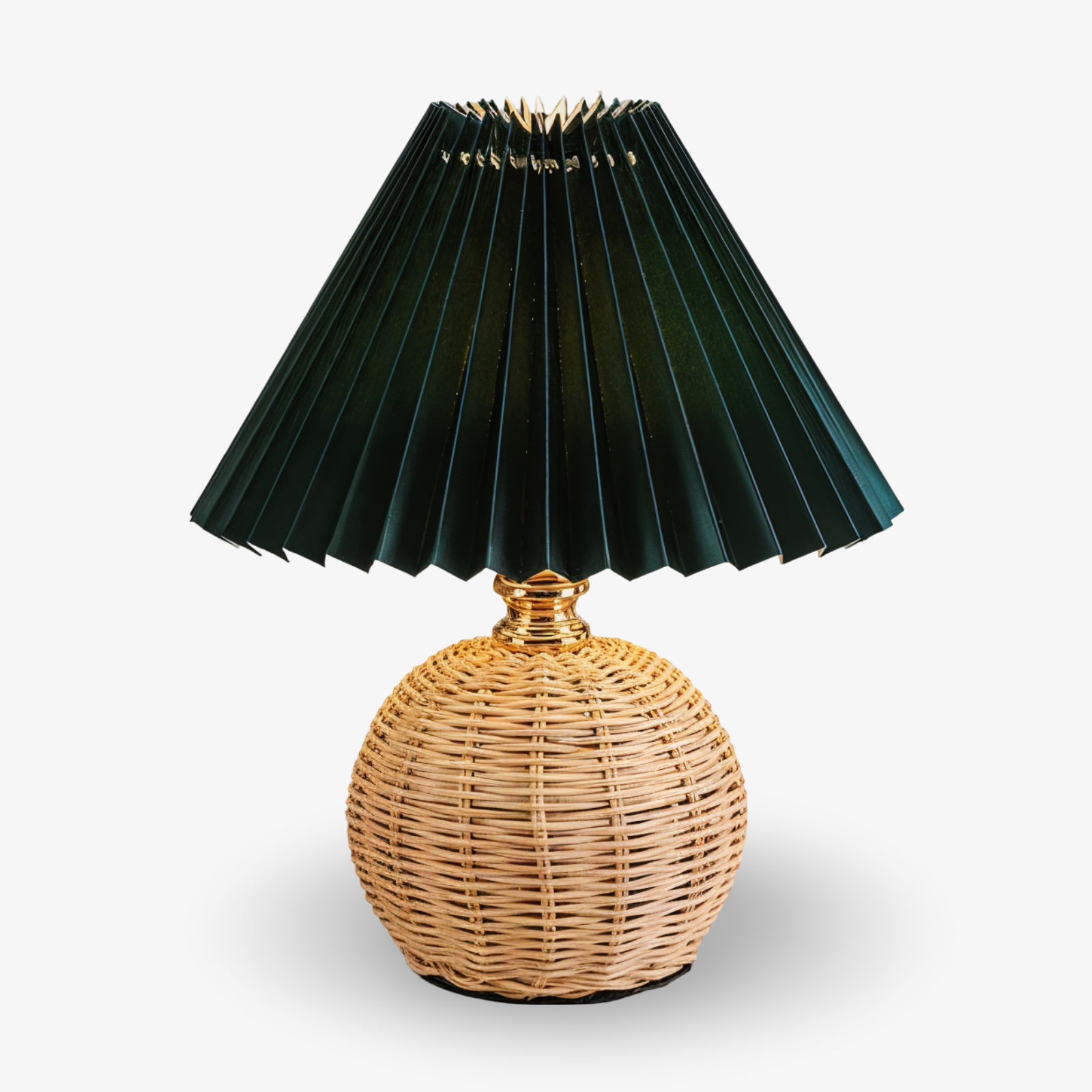Brolly – Lampada da Tavolo Plissettata in Rattan con Paralume Conico