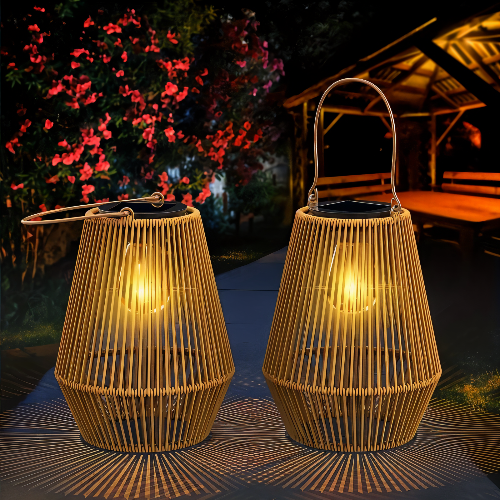 Lampada in Rattan Intrecciato SolVävd – Lampada a Sospensione a Energia Solare in Design di Bambù Intrecciato a Mano