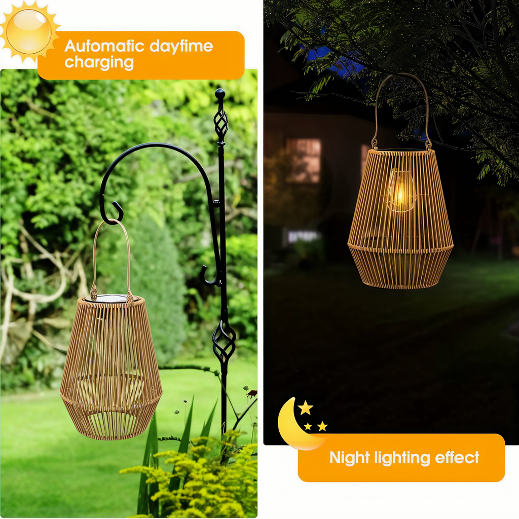 Lampada in Rattan Intrecciato SolVävd – Lampada a Sospensione a Energia Solare in Design di Bambù Intrecciato a Mano
