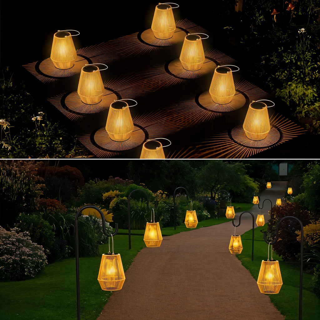Lampada in Rattan Intrecciato SolVävd – Lampada a Sospensione a Energia Solare in Design di Bambù Intrecciato a Mano