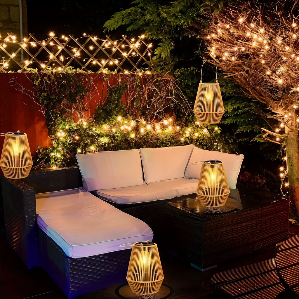 Lampada in Rattan Intrecciato SolVävd – Lampada a Sospensione a Energia Solare in Design di Bambù Intrecciato a Mano