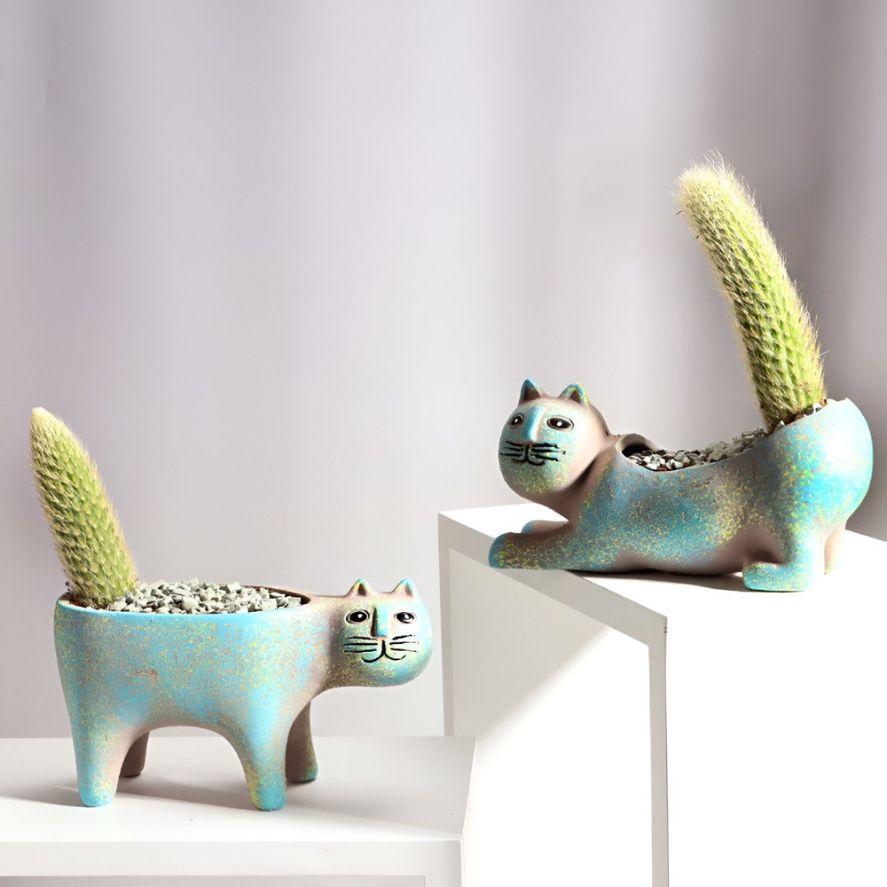 Lunavelle - Vaso di Ceramica Charmante con Design di Gatti per Piante