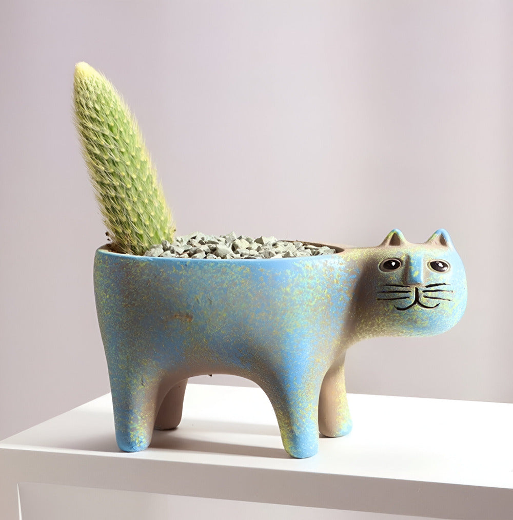 Lunavelle - Vaso di Ceramica Charmante con Design di Gatti per Piante