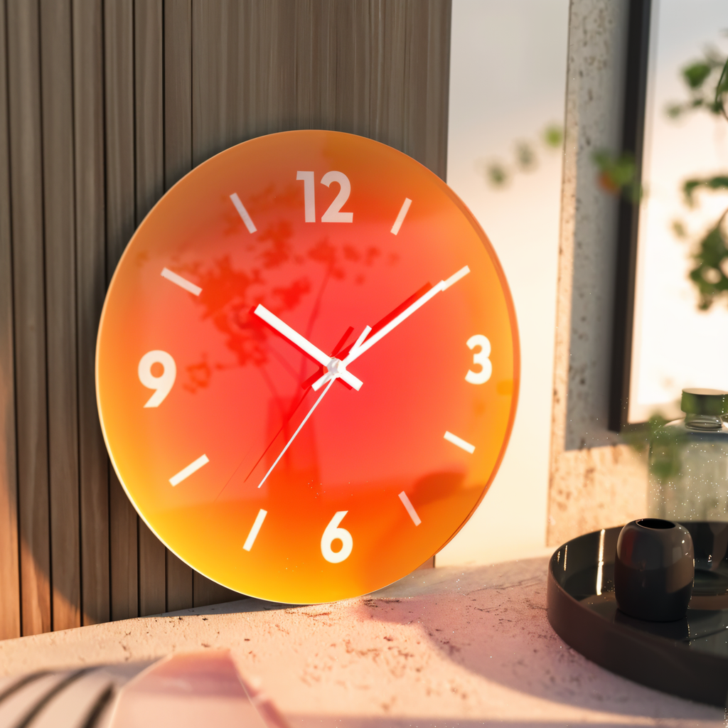 AuraSun Glow – Orologio da parete in vetro colorato senza ticchettio